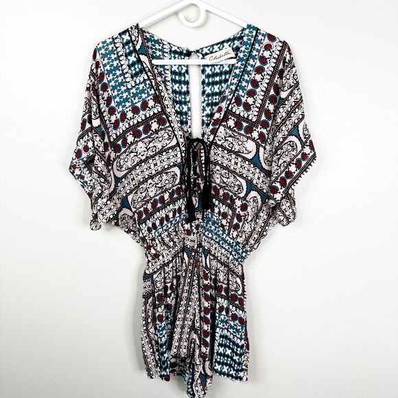 Cleobella Wesley Bohemian Tassel Smocked Waist Romper Shorts W/ Pockets Size S - Picture 1 of 9